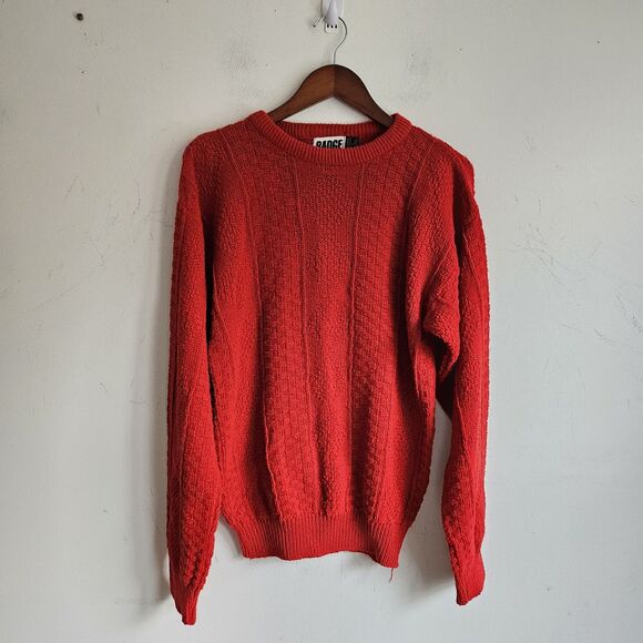 Vintage Badge Red Acrylic Sweater Men’s Sm EUC Made In USA - Picture 2 of 8